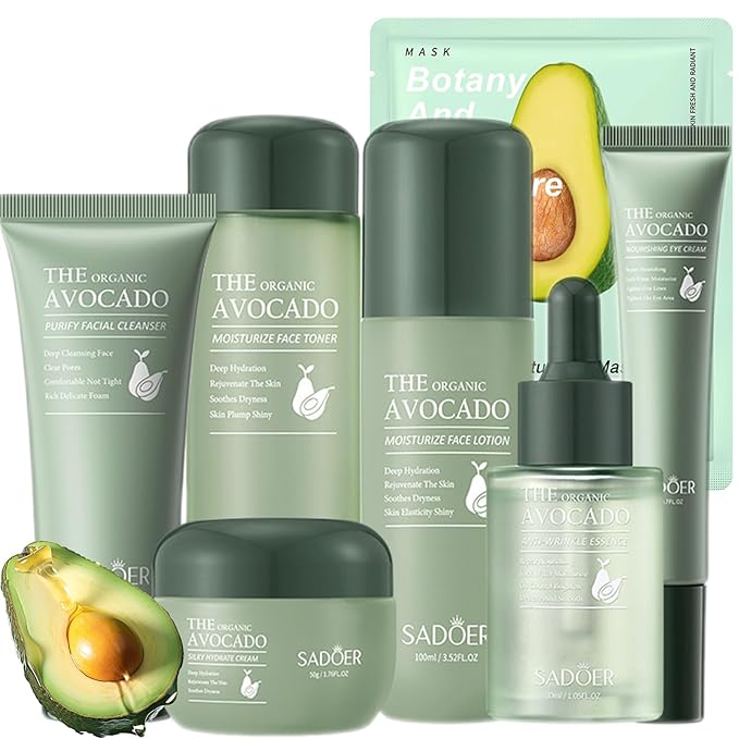 Avocado Skin Care Set, 11-In-1 Skincare Gift Set With Facial Cleanser, Face Serum, Face Cream,
